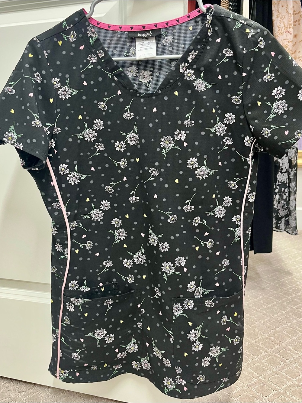 HeartSoul Black Floral V-Neck Tunic with Pink Piping